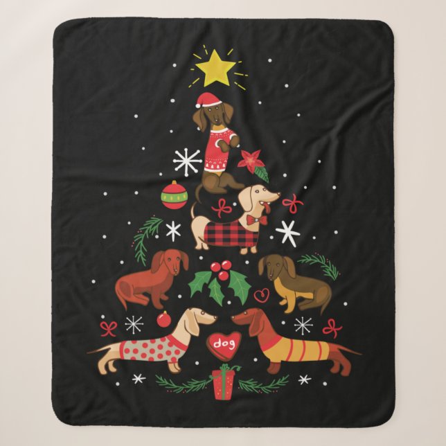 Funny Dackel Weihnachtsbaum Sherpadecke (Vorderseite)