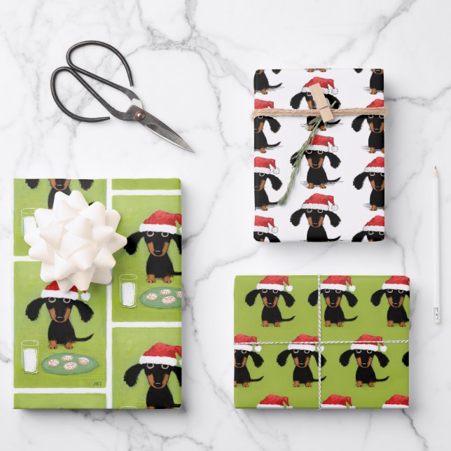 Funny Dackel Weihnachtsmann Niedlich Hunde Weihnac Geschenkpapier Set (Vorderseite)