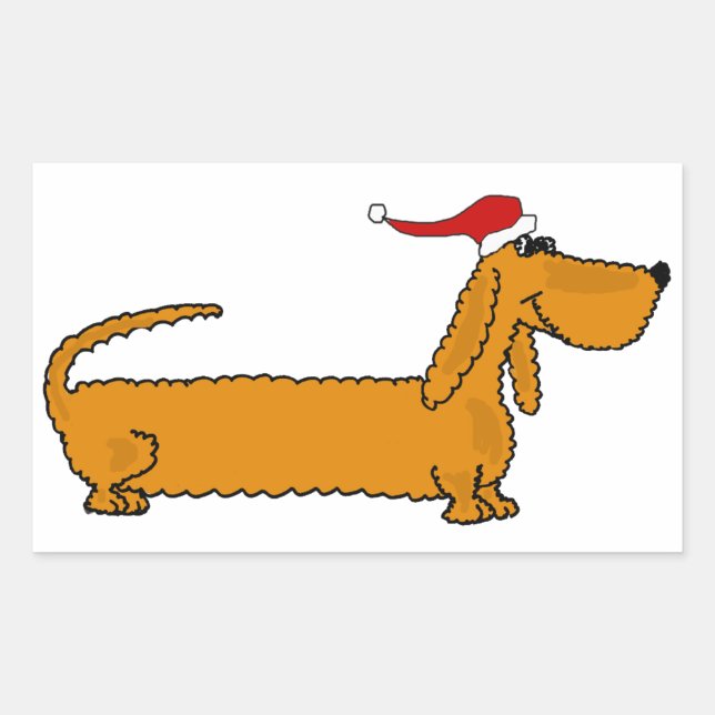 Funny Dackel Welpe Hund in der Weihnachtsmannmütze Rechteckiger Aufkleber (Vorderseite)