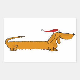 Funny Dackel Welpe Hund in der Weihnachtsmannmütze Rechteckiger Aufkleber