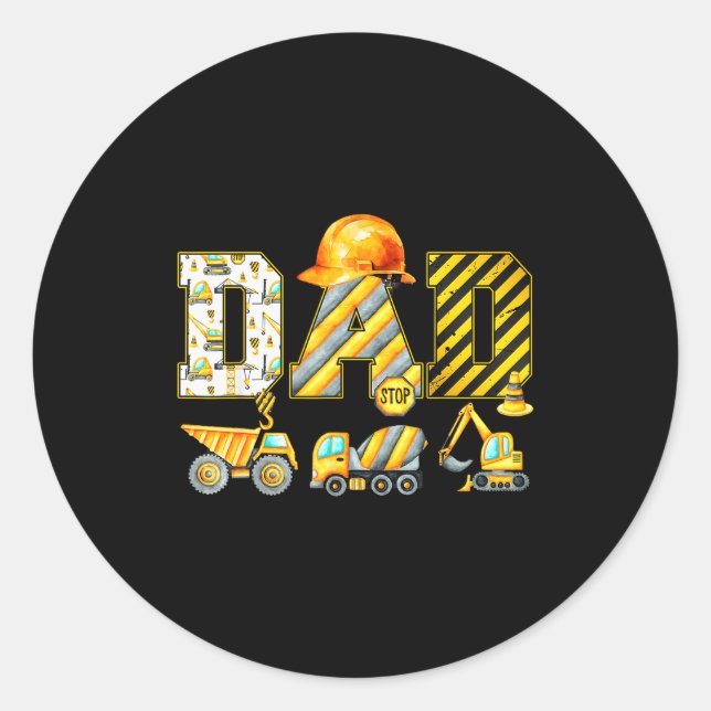 Funny Dad Construction Excavator Kids Matching Fam Runder Aufkleber (Vorderseite)