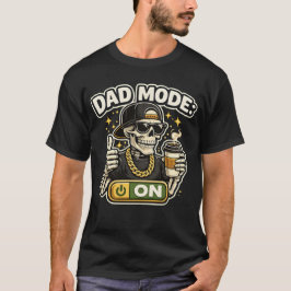 Funny Dad Mode: ON Skeleton with Coffee Graphic -  T-Shirt