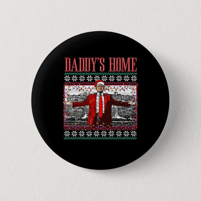 Funny Daddys Zuhause Trump Ugly Christmas Sweater  Button (Vorderseite)