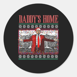 Funny Daddys Zuhause Trump Ugly Christmas Sweater Runder Aufkleber
