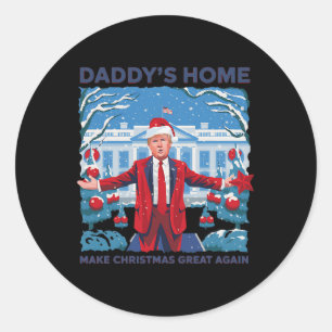 Funny Daddys Zuhause Trump Ugly Christmas Sweater Runder Aufkleber