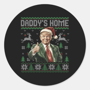 Funny Daddys Zuhause Trump Ugly Christmas Sweater  Runder Aufkleber