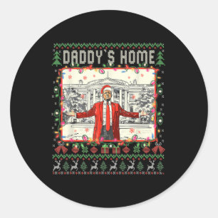 Funny Daddys Zuhause Trump Ugly Christmas Sweater Runder Aufkleber