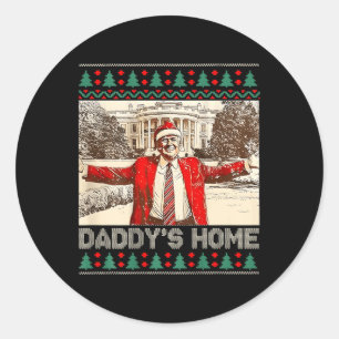 Funny Daddy's Zuhause Trump Ugly Weihnachten Weihn Runder Aufkleber