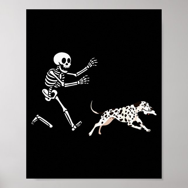 Funny Dalmatian Running Skeleton Halloween  Poster (Vorne)