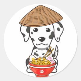 Funny dalmatisch isst Nudeln Runder Aufkleber