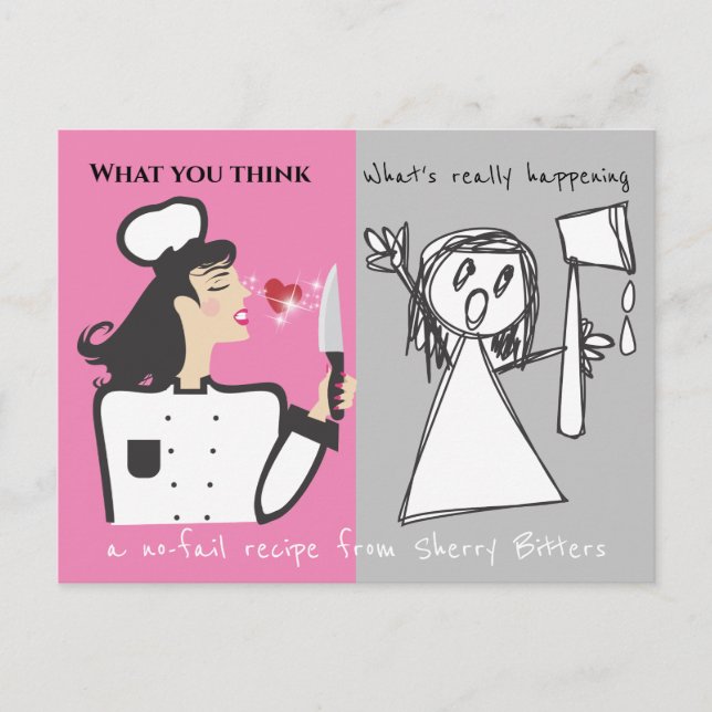 Funny Dame Koch Fantasie personalisierte Rezept Ka Postkarte (Vorderseite)
