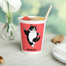 Funny Dancing Cat Paper Mug – Cute Black & White C
