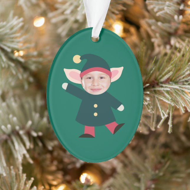 Funny Dancing Elf Foto Ornament (Baum)