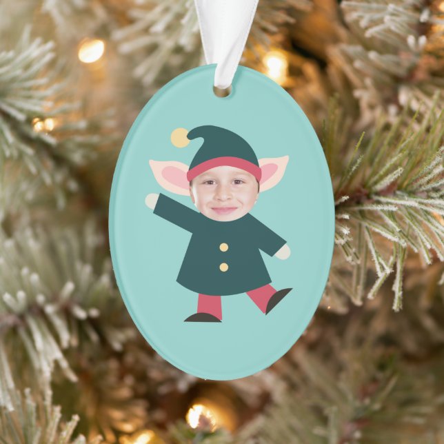 Funny Dancing Elf Foto Ornament (Baum)