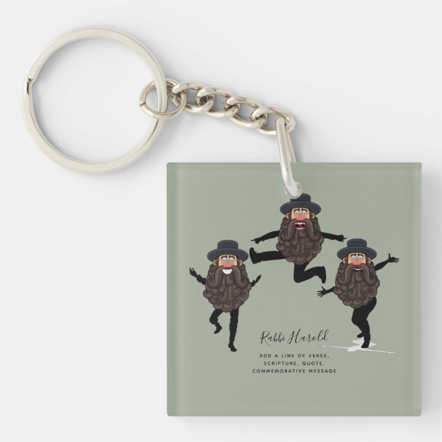 FUNNY Dancing RABBI Personalisiert mit Text Schlüsselanhänger (Vorderseite)