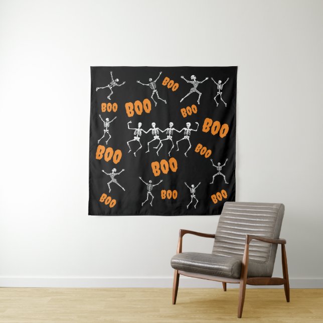 Funny Dancing Skeletons Halloween Backdropps Wandteppich (Beispiel (Horizontal))