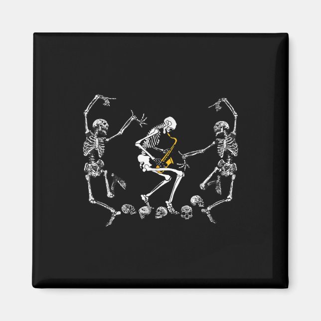 Funny Dancing Skelett Saxophone Halloween Magnet (Vorne)