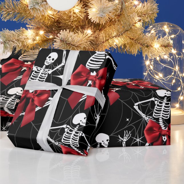 Funny Dancing Skelton und Red Bow Wrapping Paper Geschenkpapier (Feiertage)
