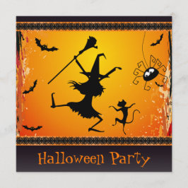 Funny Dancing Witz und Cat Halloween-Party Einladung