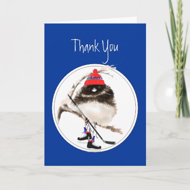 Funny, Danke, Ice Hockey Winter Sport Bird Dankeskarte (Vorderseite)