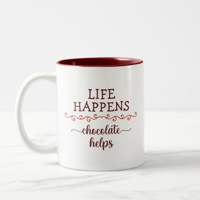 Funny, das Leben passiert Schokolade hilft Chololo Zweifarbige Tasse (Links)