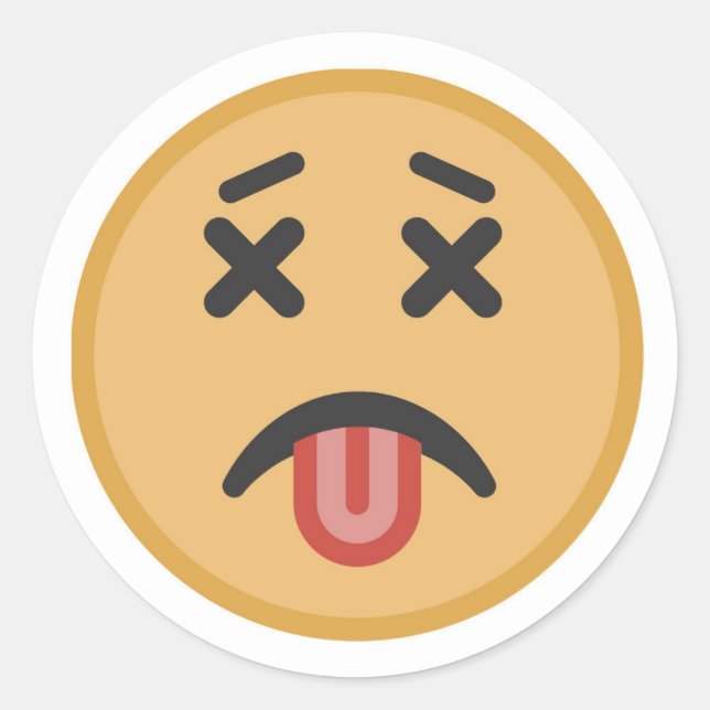 Funny Dead Hangover Tongue Emoji Cartoon Runder Aufkleber (Vorderseite)