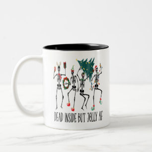 Funny Dead Inside Aber Jolly tanzen Skelett Santa Zweifarbige Tasse