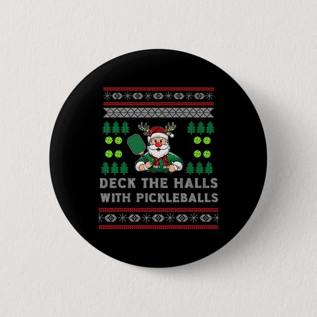 Funny Deck Die Hallen hässlich Weihnachts Sweater  Button (Vorderseite)