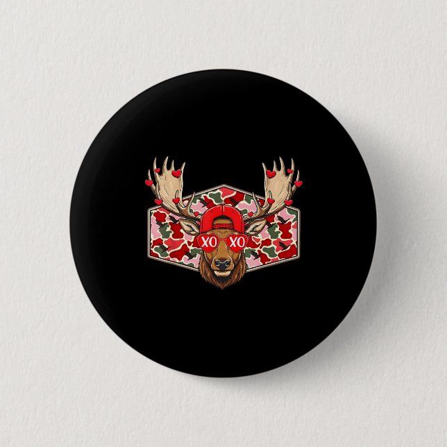Funny Deer Hunting Buck Camo Valentines Day Men Wo Button (Vorderseite)