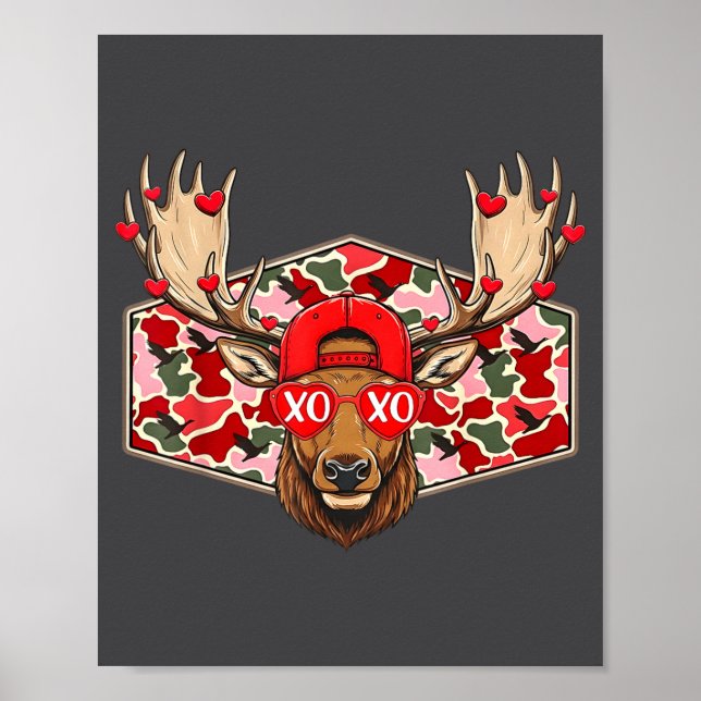 Funny Deer Hunting Buck Camo Valentines Day Men Wo Poster (Vorne)