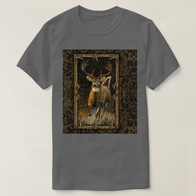 Funny Deer Junting Whitetail Deer Painting Herbst T-Shirt (Design vorne)