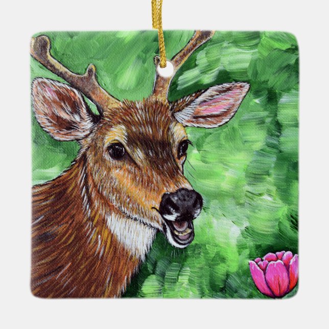 Funny Deer Painting Keramikornament (Vorderseite)