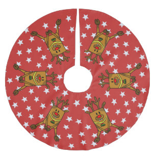Funny Deer White Stars auf Red Brushed Polyester T Weihnachtsbaumdecke
