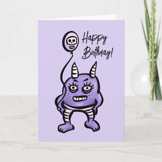 Funny Demon Lila Niedliche Pastel Whimsigoth Gebur Karte (Vorderseite)