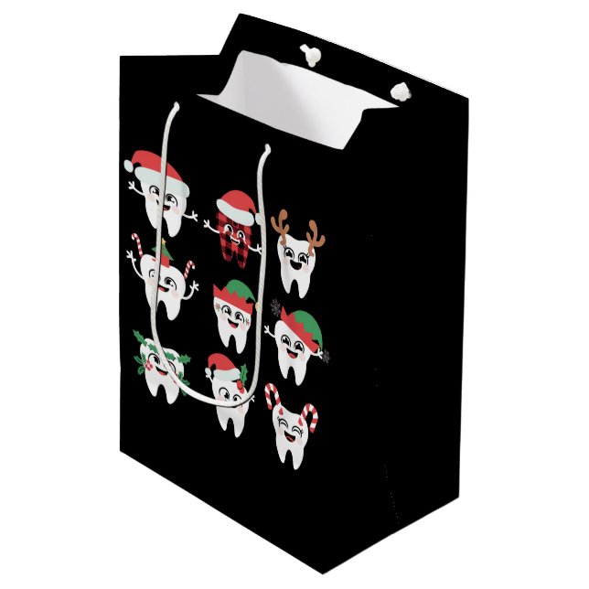 Funny Dental Christmas Tees Niedlichen Xmas Zahnar Mittlere Geschenktüte (Vorderseite Schrägansicht)