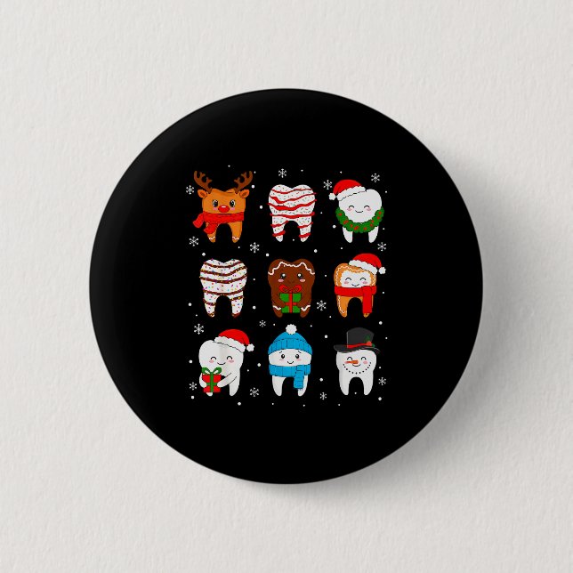 Funny Dental Christmas Teeth Cute Xmas Dentist Squ Button (Vorderseite)