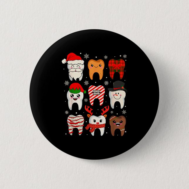 Funny Dental Christmas Teeth Cute Xmas Dentist Squ Button (Vorderseite)