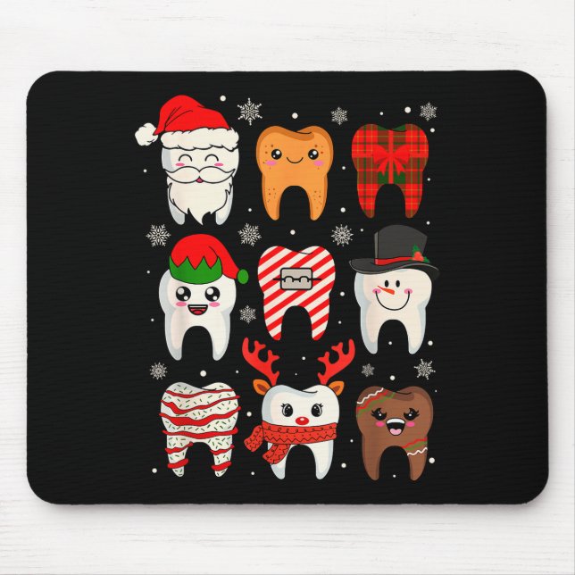 Funny Dental Christmas Teeth Cute Xmas Dentist Squ Mousepad (Vorne)