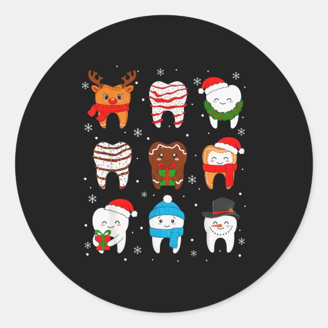 Funny Dental Christmas Teeth Cute Xmas Dentist Squ Runder Aufkleber (Vorderseite)