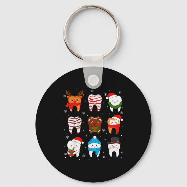Funny Dental Christmas Teeth Cute Xmas Dentist Squ Schlüsselanhänger (Vorderseite)