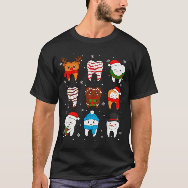 Funny Dental Christmas Teeth Cute Xmas Dentist Squ T-Shirt (Vorderseite)