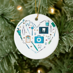 Funny Dental Dentist Tool Herz Keramik Ornament