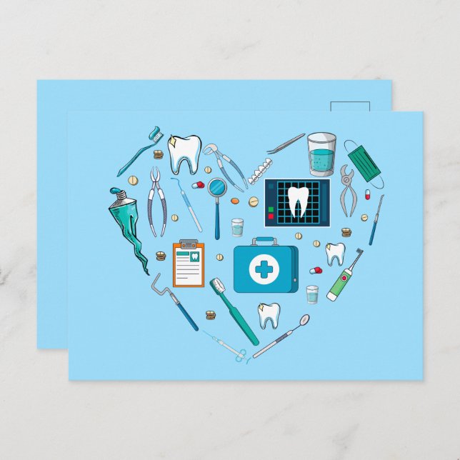 Funny Dental Dentist Tool Herz Postkarte (Vorne/Hinten)