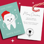 Funny Dentist Dental Frohe Weihnachten<br><div class="desc">Feiern Sie die Saison stilvoll mit unserer "Here Comes Santa Floss" Ferienkarte! Diese einzigartige Karte ist für Zahnkliniken wie Ihre konzipiert, um einen festlichen Gruß mit Ihren geschätzten Patienten zu teilen. Auf der Vorderseite dieser Karte befindet sich ein skurriler Zahn, der eine Weihnachtsmannmütze trägt und stolz einen Strang Floss hält....</div>