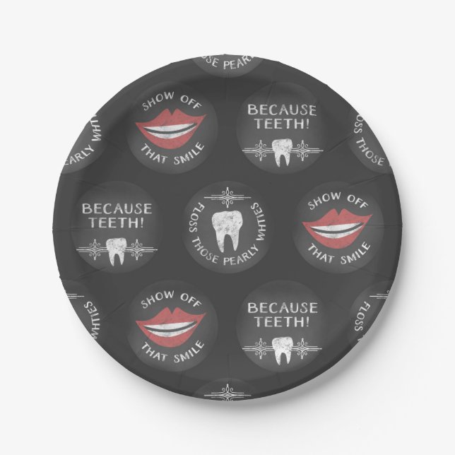 Funny Dentist Pattern - Niedlicher Zahnarzthygieni Pappteller (Vorderseite)