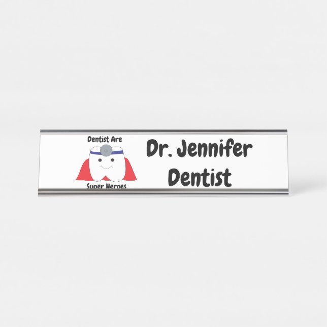 Funny Dentist Super Hero Personalize Schreibtischnamensplakette (Vorderseite )