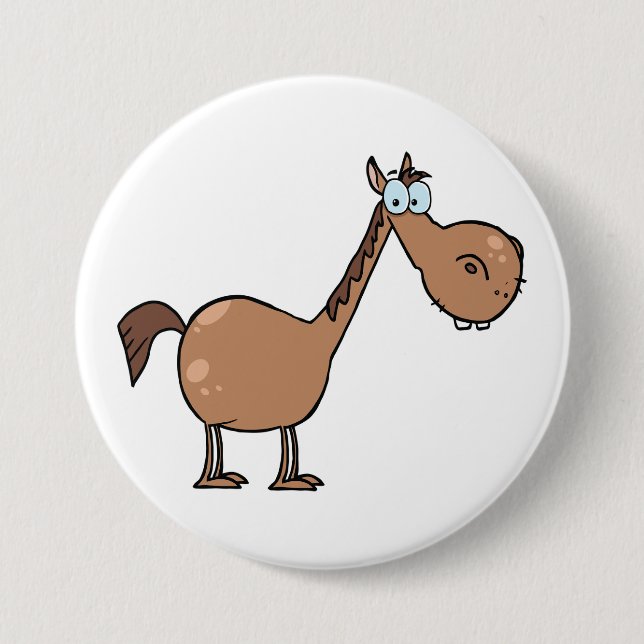 Funny Derpy Horse Silly Brown Stallion Button (Vorderseite)