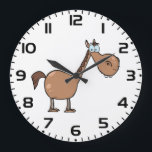 Funny Derpy Horse Silly Brown Stallion Große Wanduhr<br><div class="desc">Keep track of time with a giggle using this funny horse wall clock. This functional home decor piece features a derpy brown stallion with a whimsical expression that makes every hour a little brighter. Perfect for a kids room, kitchen, or barn office, this silly pony clock is a unique gift...</div>