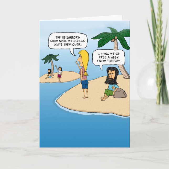 Funny Desert Island Nachbarn Geburtstag Karte (Vorderseite)