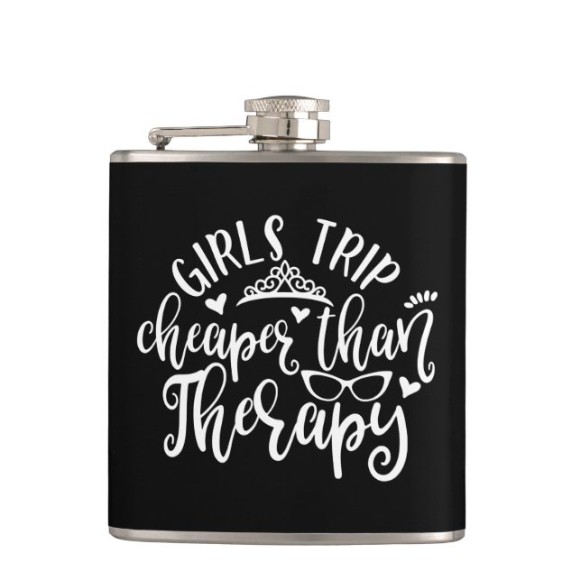 Funny Design Girls Reise billiger als Therapie Flachmann (Vorderseite)